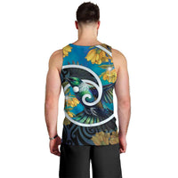 New Zealand Tui Bird Men Tank Top Maori Koru With Kowhai Flowers