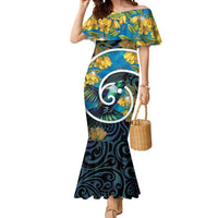 New Zealand Tui Bird Mermaid Dress Maori Koru With Kowhai Flowers