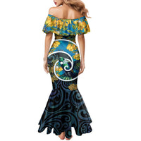 New Zealand Tui Bird Mermaid Dress Maori Koru With Kowhai Flowers