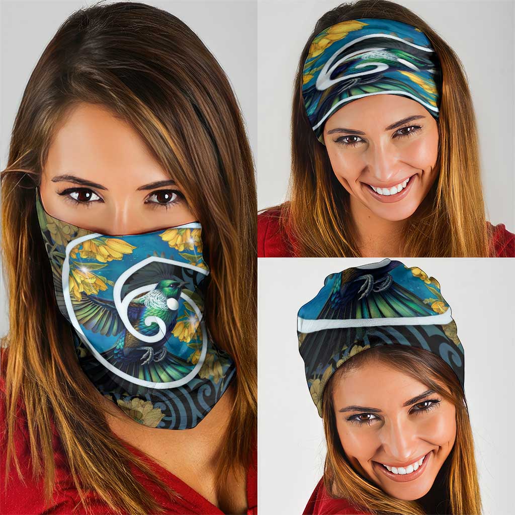 New Zealand Tui Bird Neck Gaiter Maori Koru With Kowhai Flowers