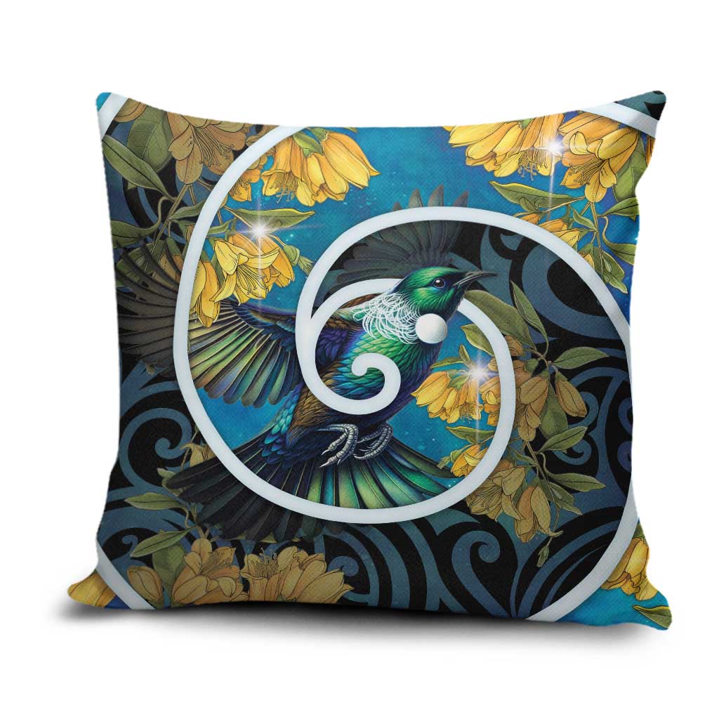 New Zealand Tui Bird Pillow Cover Maori Koru With Kowhai Flowers