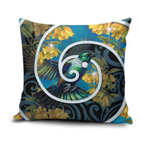 New Zealand Tui Bird Pillow Cover Maori Koru With Kowhai Flowers