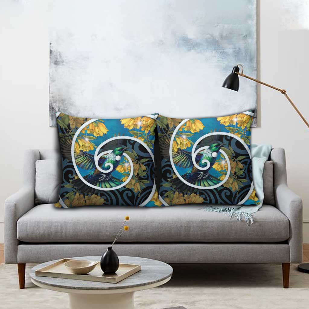 New Zealand Tui Bird Pillow Cover Maori Koru With Kowhai Flowers
