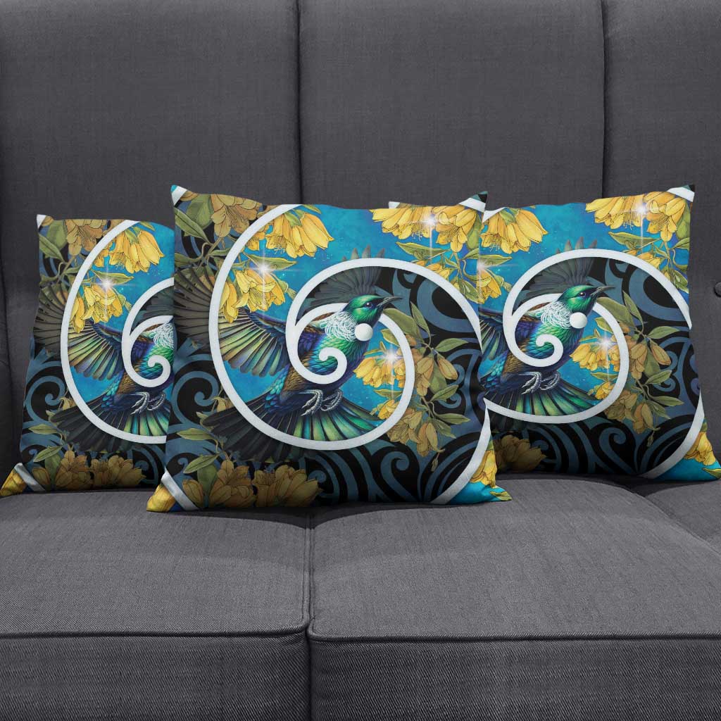 New Zealand Tui Bird Pillow Cover Maori Koru With Kowhai Flowers