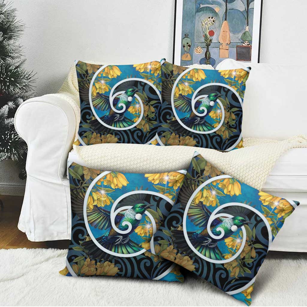 New Zealand Tui Bird Pillow Cover Maori Koru With Kowhai Flowers