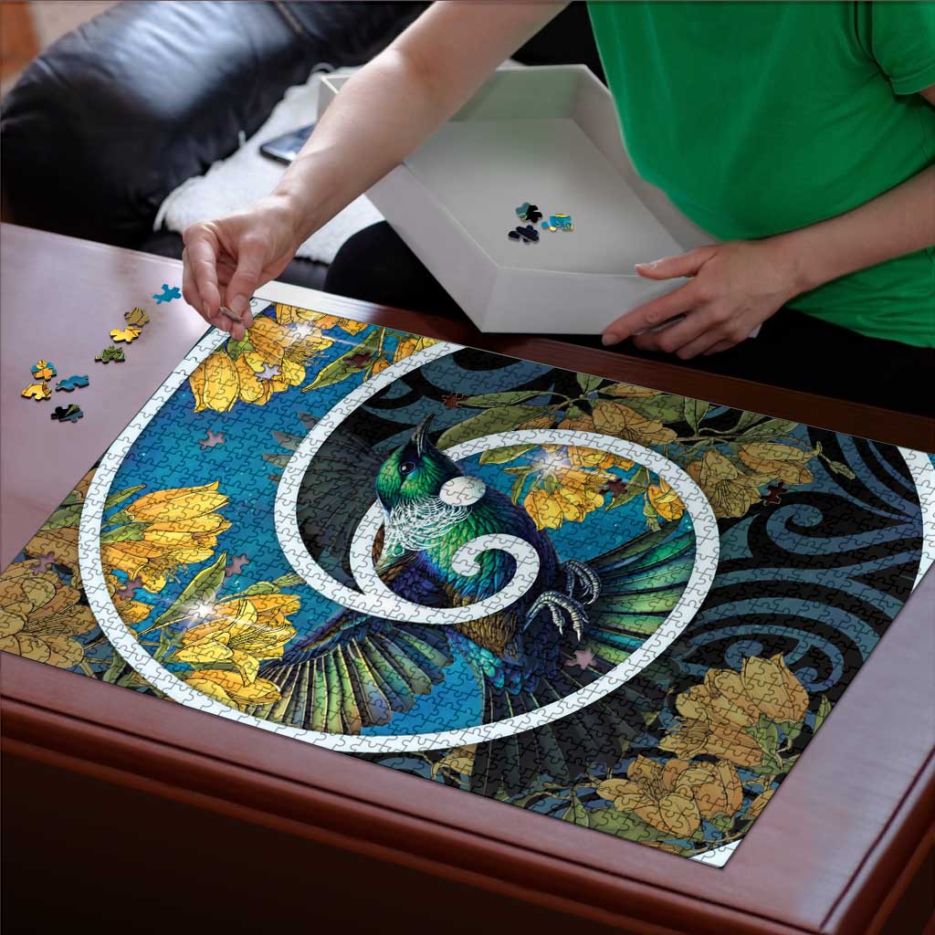 New Zealand Tui Bird Puzzle Maori Koru With Kowhai Flowers