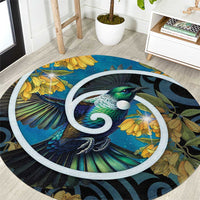 New Zealand Tui Bird Round Carpet Maori Koru With Kowhai Flowers