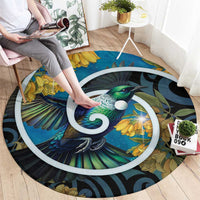 New Zealand Tui Bird Round Carpet Maori Koru With Kowhai Flowers