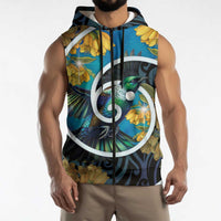 New Zealand Tui Bird Sleeveless Zip Hoodie Maori Koru With Kowhai Flowers