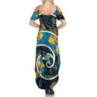 New Zealand Tui Bird Summer Maxi Dress Maori Koru With Kowhai Flowers