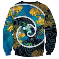 New Zealand Tui Bird Sweatshirt Maori Koru With Kowhai Flowers