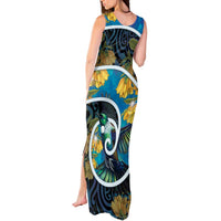 New Zealand Tui Bird Tank Maxi Dress Maori Koru With Kowhai Flowers