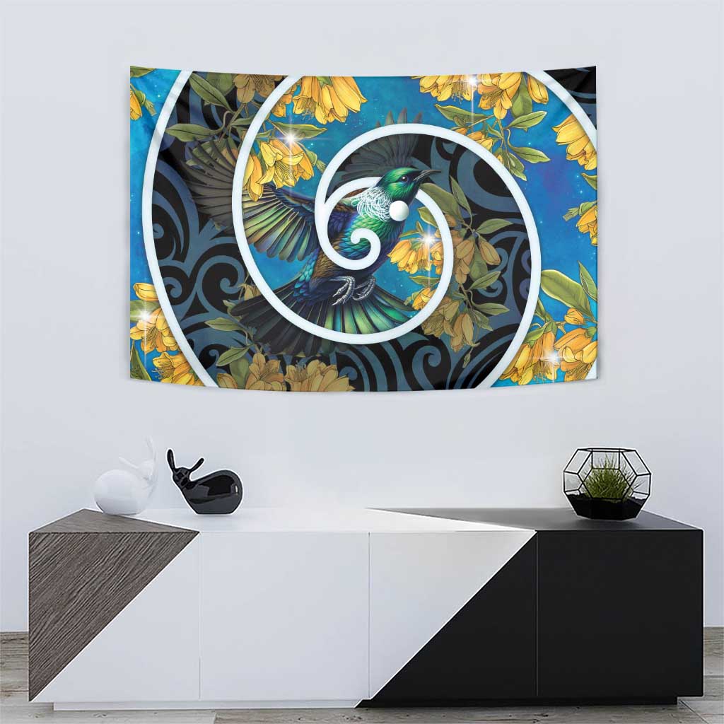 New Zealand Tui Bird Tapestry Maori Koru With Kowhai Flowers
