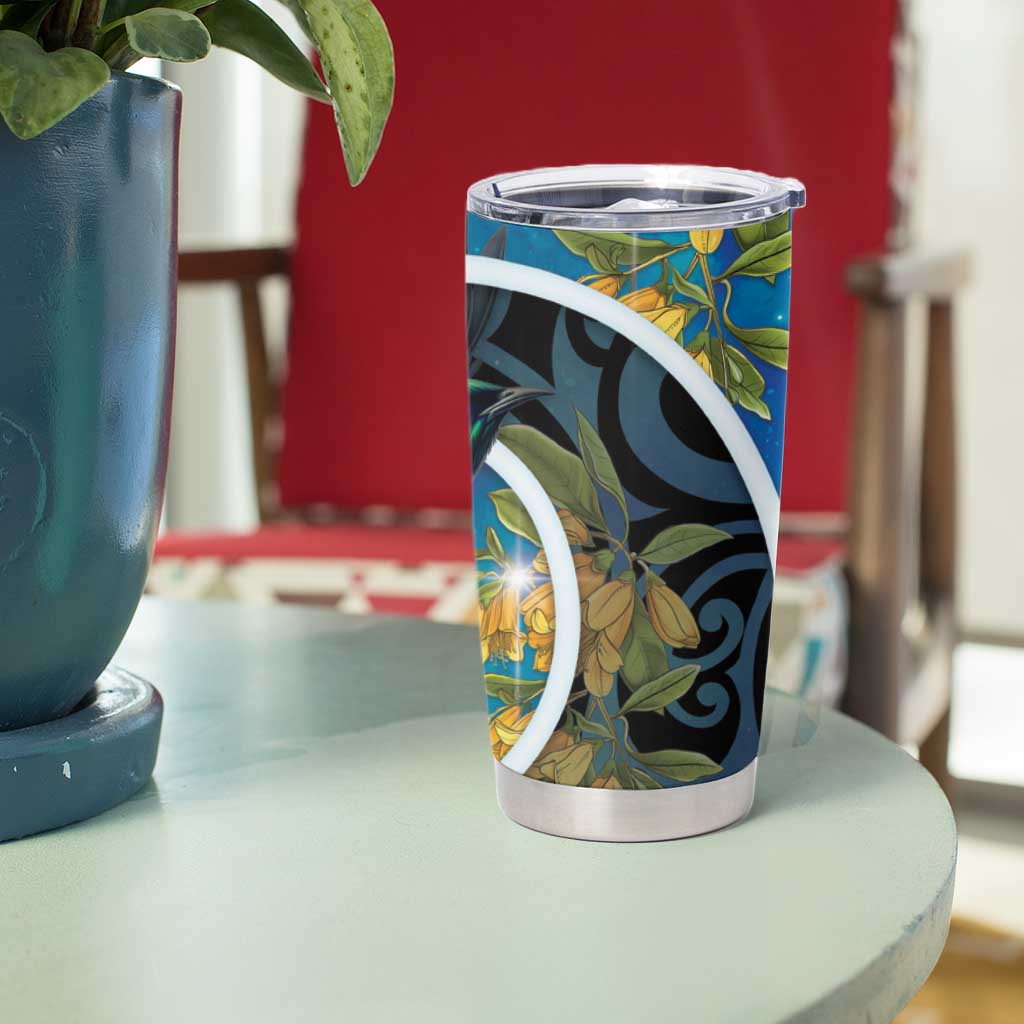 New Zealand Tui Bird Tumbler Cup Maori Koru With Kowhai Flowers