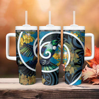 New Zealand Tui Bird Tumbler With Handle Maori Koru With Kowhai Flowers