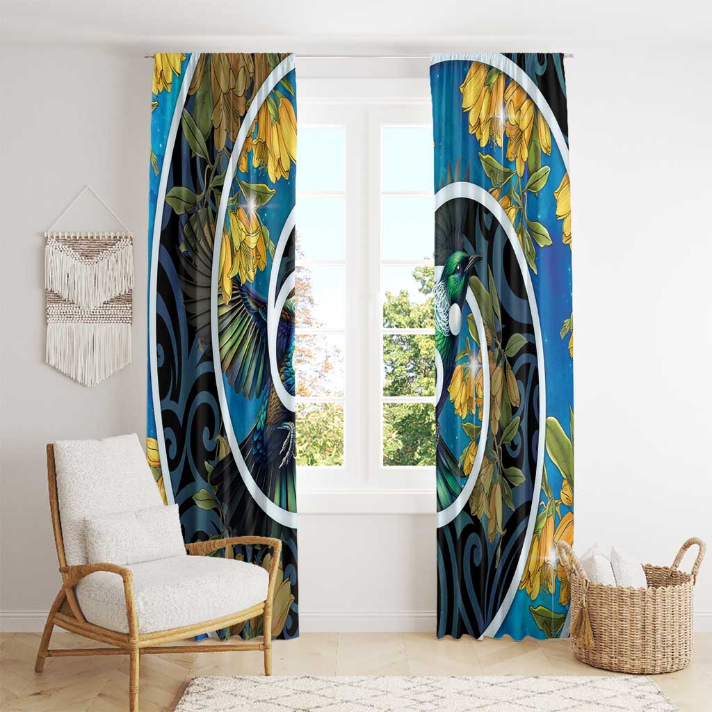 New Zealand Tui Bird Window Curtain Maori Koru With Kowhai Flowers