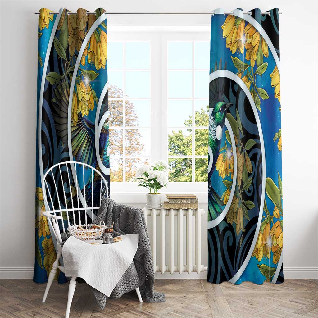 New Zealand Tui Bird Window Curtain Maori Koru With Kowhai Flowers