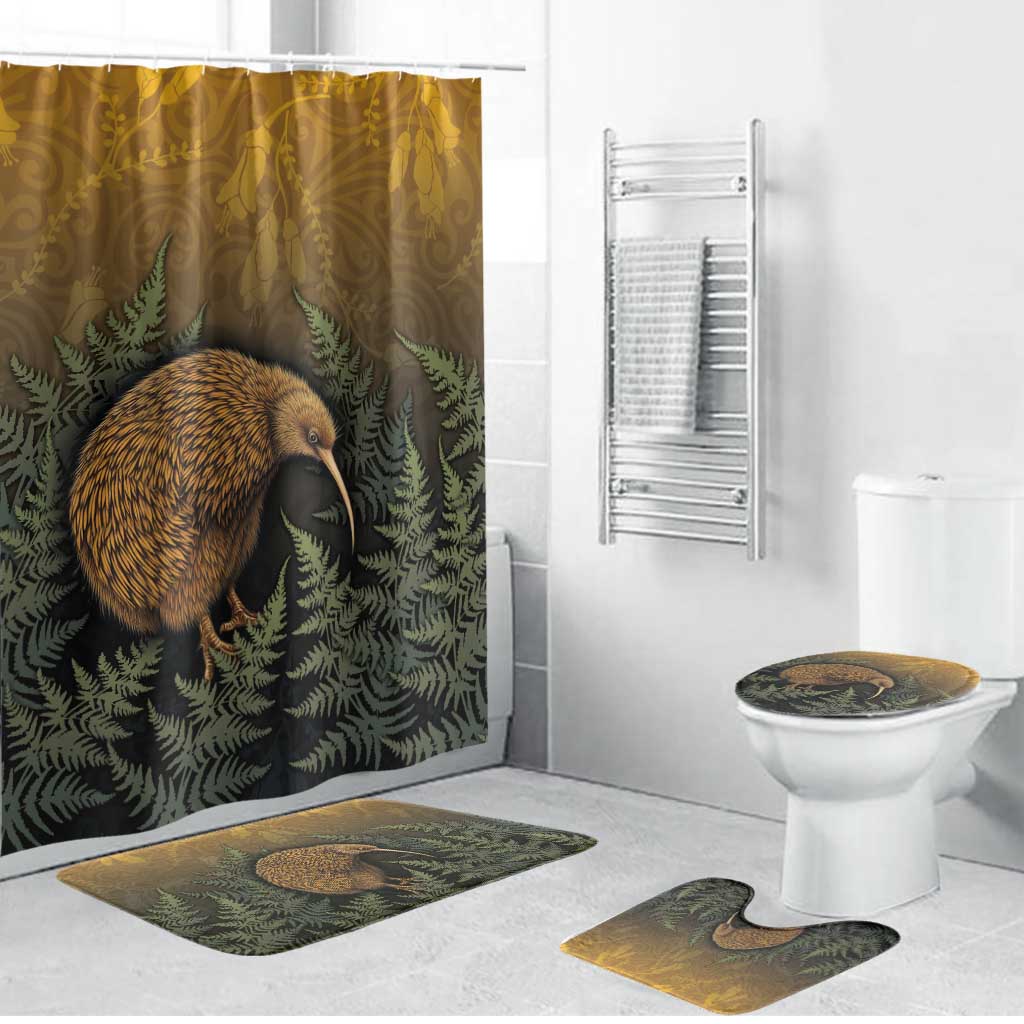 New Zealand Kiwi Bird Bathroom Set Silver Fern Mix Maori Pattern