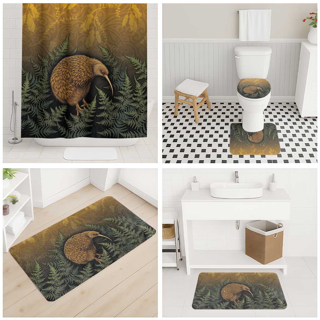 New Zealand Kiwi Bird Bathroom Set Silver Fern Mix Maori Pattern