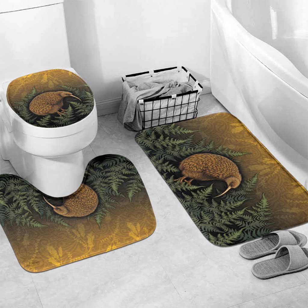 New Zealand Kiwi Bird Bathroom Set Silver Fern Mix Maori Pattern