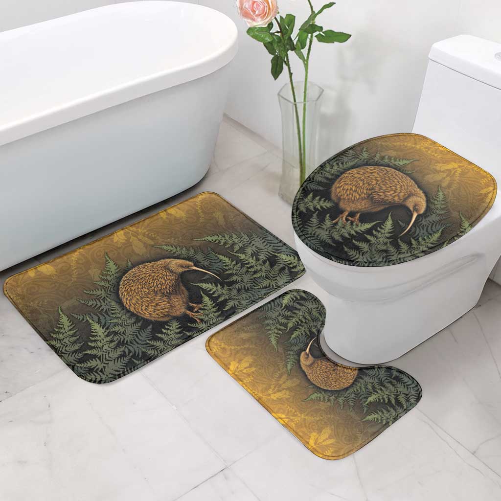 New Zealand Kiwi Bird Bathroom Set Silver Fern Mix Maori Pattern