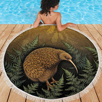 New Zealand Kiwi Bird Beach Blanket Silver Fern Mix Maori Pattern