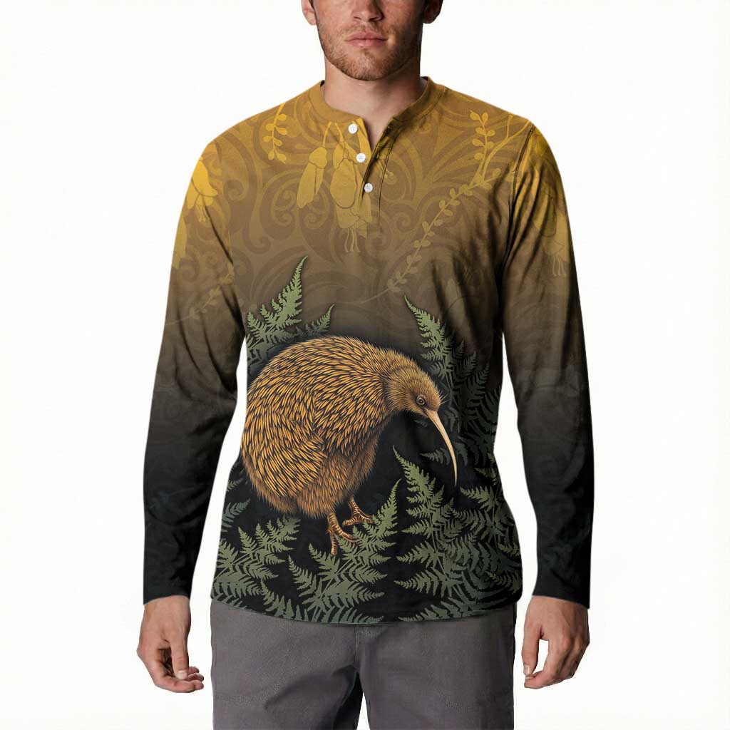 New Zealand Kiwi Bird Button Sweatshirt Silver Fern Mix Maori Pattern