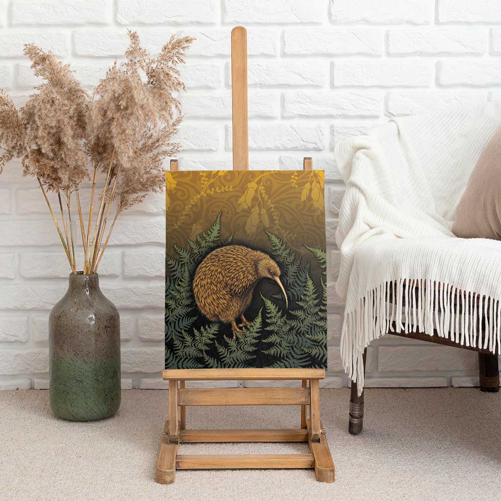 New Zealand Kiwi Bird Canvas Wall Art Silver Fern Mix Maori Pattern