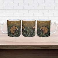 New Zealand Kiwi Bird Ceramic Mug Silver Fern Mix Maori Pattern