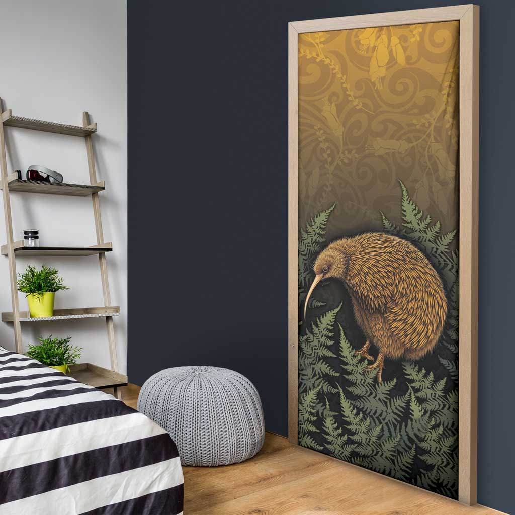 New Zealand Kiwi Bird Door Cover Silver Fern Mix Maori Pattern