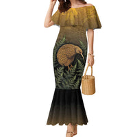 New Zealand Kiwi Bird Family Matching Mermaid Dress and Hawaiian Shirt Silver Fern Mix Maori Pattern