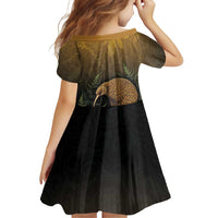 New Zealand Kiwi Bird Family Matching Off The Shoulder Long Sleeve Dress and Hawaiian Shirt Silver Fern Mix Maori Pattern