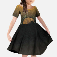 New Zealand Kiwi Bird Family Matching Summer Maxi Dress and Hawaiian Shirt Silver Fern Mix Maori Pattern