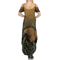 New Zealand Kiwi Bird Family Matching Summer Maxi Dress and Hawaiian Shirt Silver Fern Mix Maori Pattern
