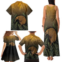 New Zealand Kiwi Bird Family Matching Tank Maxi Dress and Hawaiian Shirt Silver Fern Mix Maori Pattern