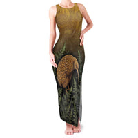 New Zealand Kiwi Bird Family Matching Tank Maxi Dress and Hawaiian Shirt Silver Fern Mix Maori Pattern