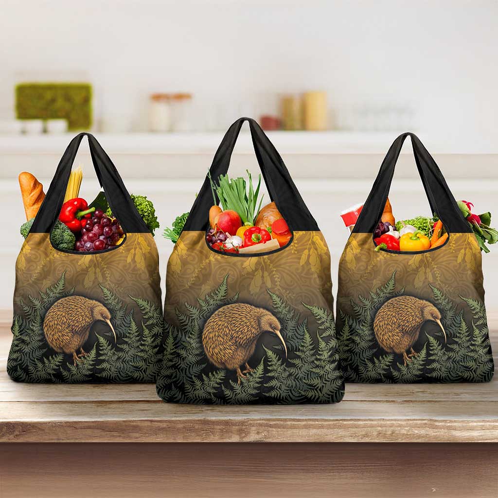 New Zealand Kiwi Bird Grocery Bag Silver Fern Mix Maori Pattern