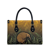 New Zealand Kiwi Bird Leather Bag Silver Fern Mix Maori Pattern