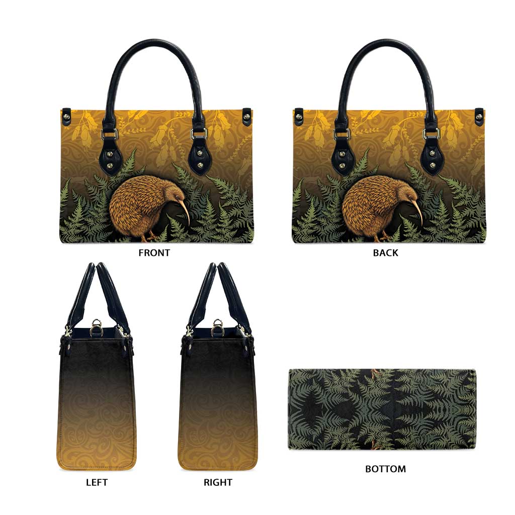 New Zealand Kiwi Bird Leather Bag Silver Fern Mix Maori Pattern