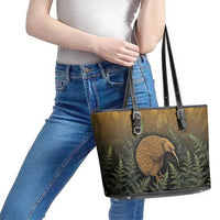 New Zealand Kiwi Bird Leather Tote Bag Silver Fern Mix Maori Pattern