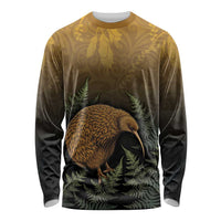 New Zealand Kiwi Bird Long Sleeve Shirt Silver Fern Mix Maori Pattern