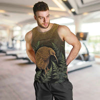 New Zealand Kiwi Bird Men Tank Top Silver Fern Mix Maori Pattern