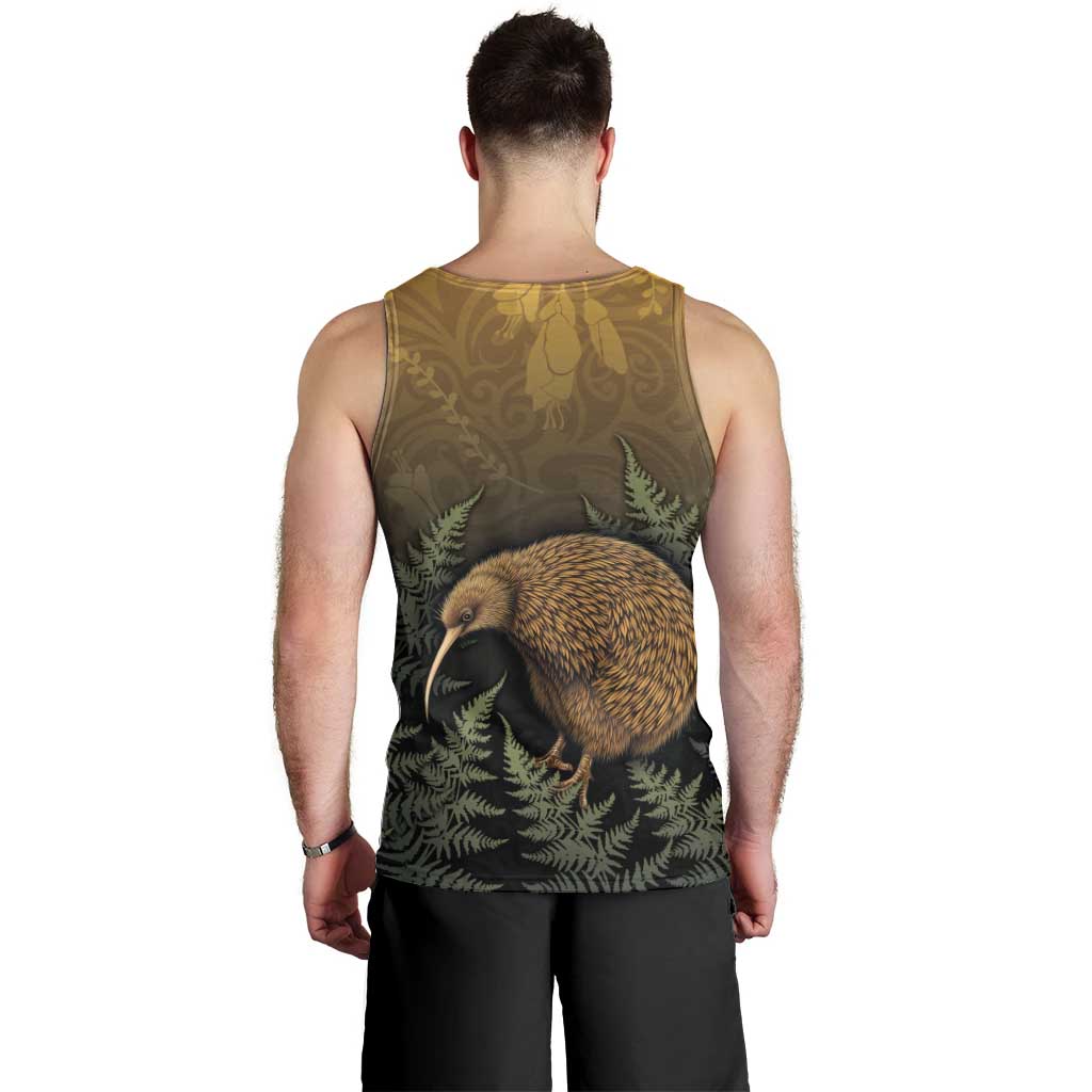 New Zealand Kiwi Bird Men Tank Top Silver Fern Mix Maori Pattern