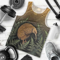 New Zealand Kiwi Bird Men Tank Top Silver Fern Mix Maori Pattern