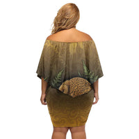 New Zealand Kiwi Bird Off Shoulder Short Dress Silver Fern Mix Maori Pattern