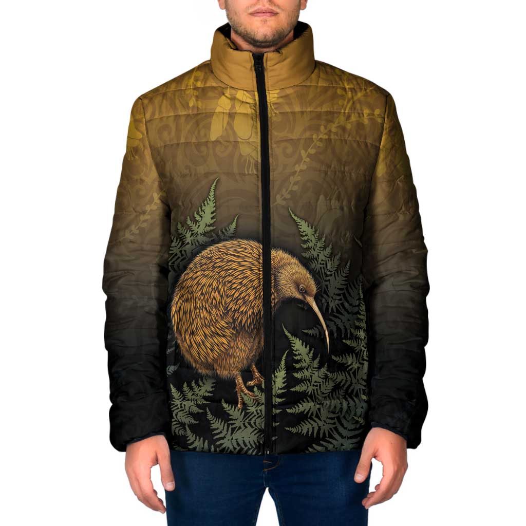 New Zealand Kiwi Bird Padded Jacket Silver Fern Mix Maori Pattern