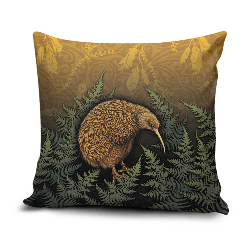 New Zealand Kiwi Bird Pillow Cover Silver Fern Mix Maori Pattern