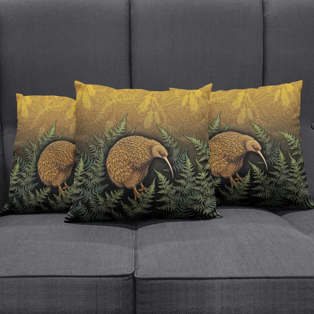 New Zealand Kiwi Bird Pillow Cover Silver Fern Mix Maori Pattern