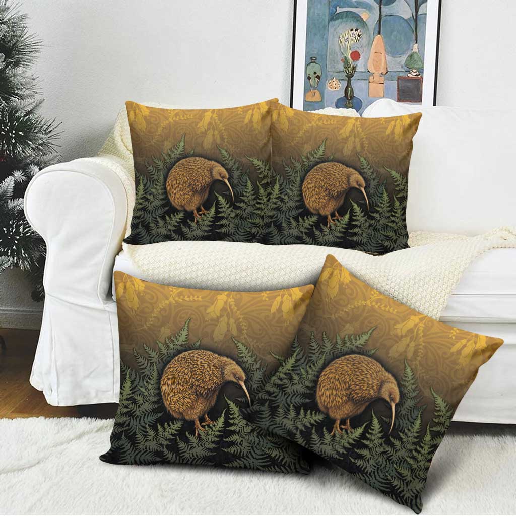 New Zealand Kiwi Bird Pillow Cover Silver Fern Mix Maori Pattern