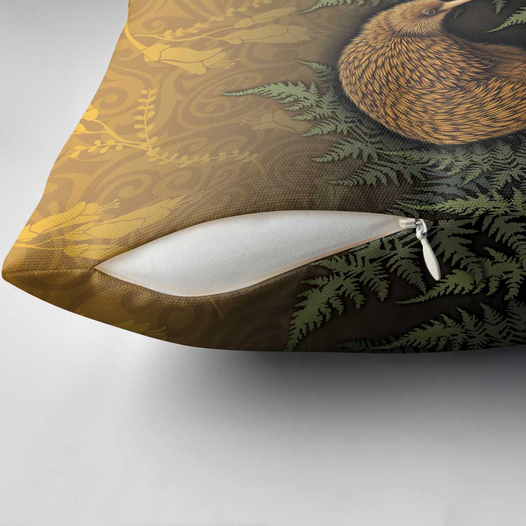 New Zealand Kiwi Bird Pillow Cover Silver Fern Mix Maori Pattern